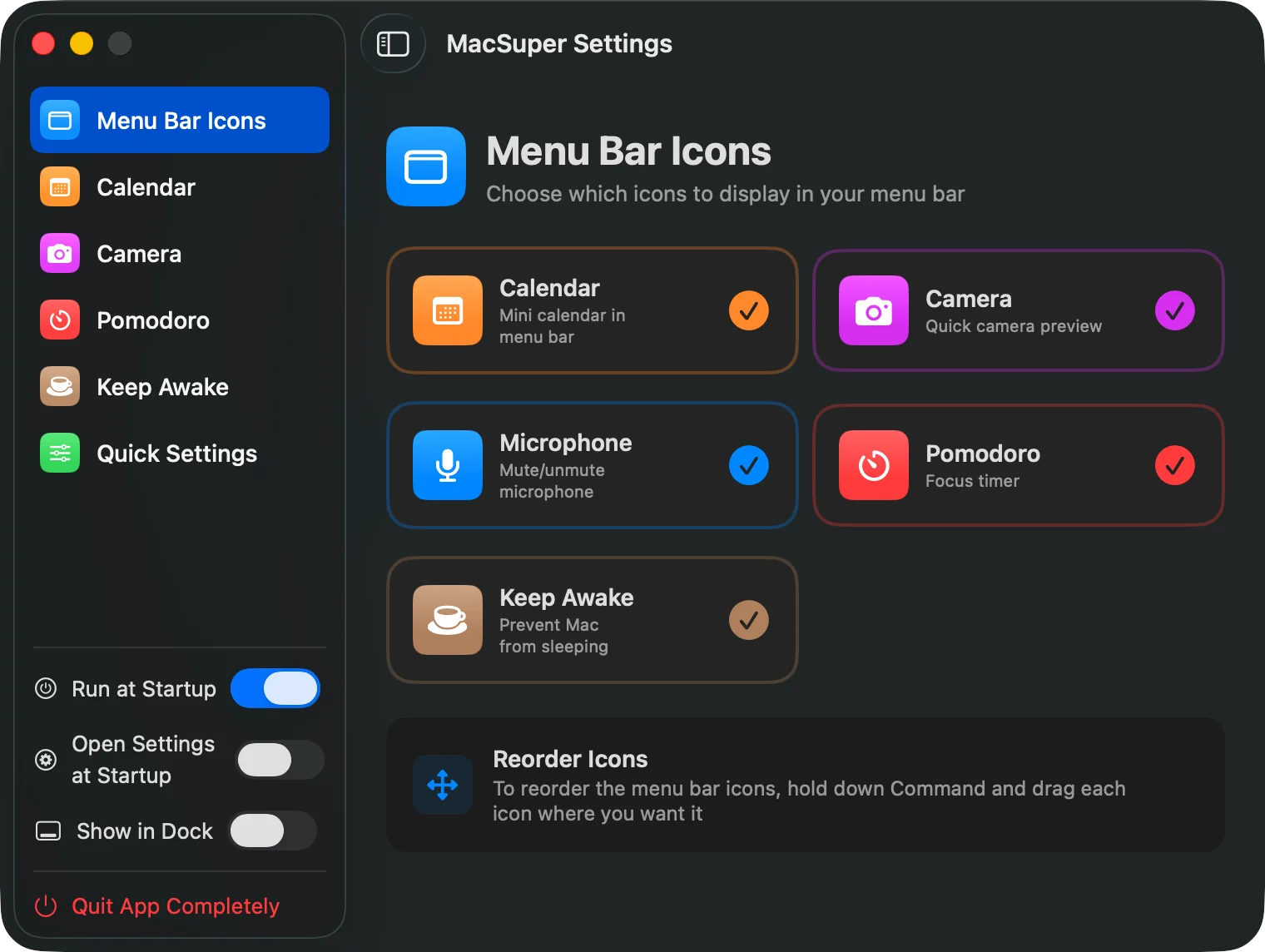 SuperMenuBar Menu Bar Integration